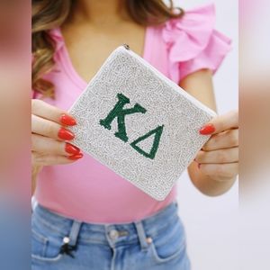 NEW Kappa Delta Sorority Hand Beaded Coin Pouch Big Little Gift Zipper Closure